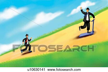 Businessmen, Business Suit, Running, Finance, Grass View Large Illustration Clip Art - Businessmen, Business Suit, Running, Finance, Grass. Fotosearch