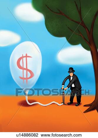 Drawing - Cloud, Well-Dressed, Finance, Pump, Illustration And Painting, Holding, Dollar Sign. Fotosearch
