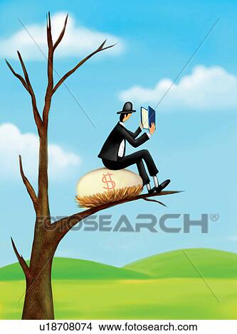 Stock Illustration - Finance, Dried Plant, Holding, Looking, Sitting, Illusion. Fotosearch