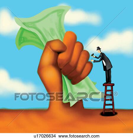 Stock Illustration - Illustration And Painting, Ladder, Finance, Paper Currency, Illusion, Well-Dressed. Fotosearch