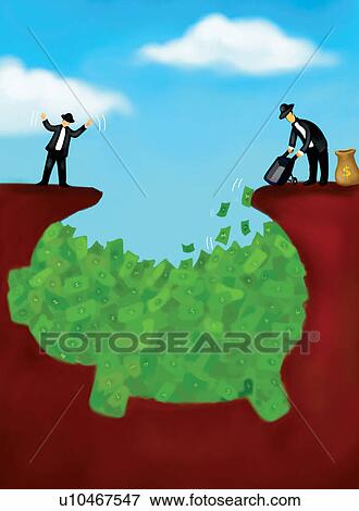 Stock Illustration - Piggy Bank, Wealth, Filling, Dream, Business, Sky. Fotosearch