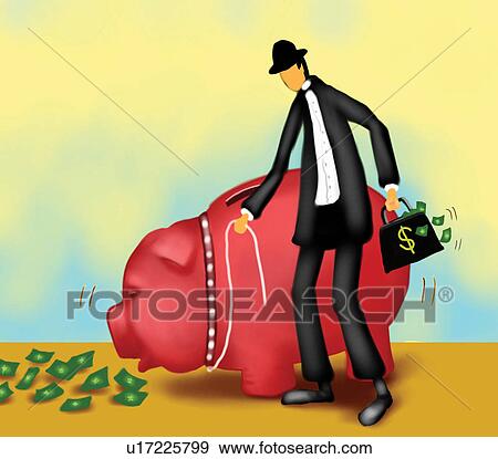 Savings, Dollar Sign, Wealth, Business Suit, One Person, Illustration And Painting View Large Illustration Stock Illustration - Savings, Dollar Sign, Wealth, Business Suit, One Person, Illustration And Painting. Fotosearch