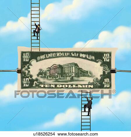 Stock Illustration - Square, Challenge, Well-Dressed, Businessmen, Cloud, Us Currency, Achievement. Fotosearch