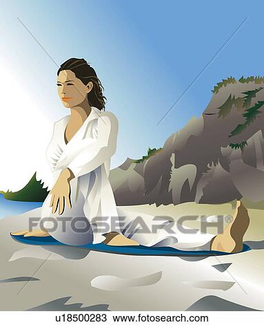 Drawing - Black Hair, Blue, Casual Clothing. Fotosearch