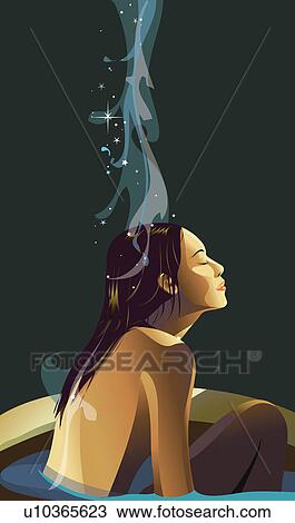 Spa, Serene People, Eyes Closed, Accessibility, Beauty Treatment, Vacations View Large Illustration Drawing - Spa, Serene People, Eyes Closed, Accessibility, Beauty Treatment, Vacations. Fotosearch