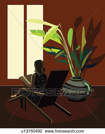 Drawing - Spa, Vacations, Rear View, Spa, Potted Plant, Beauty Treatment. Fotosearch