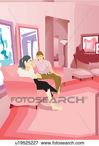 Stock Illustration - decorative, two people, young couple, appearance, vision, paint. Fotosearch