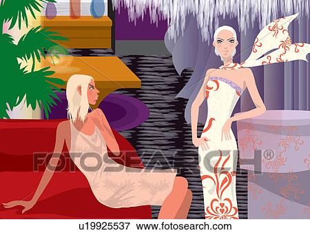 two people, decorative, detail, paint, conceptualized, leaning, figure View Large Illustration Stock Illustration - two people, decorative, detail, paint, conceptualized, leaning, figure. Fotosearch