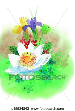 flower, plant, watercolor View Large Illustration Drawing - flower, plant, watercolor. Fotosearch