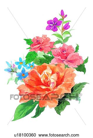 Clipart - watercolor, plant, flower, orange. Fotosearch