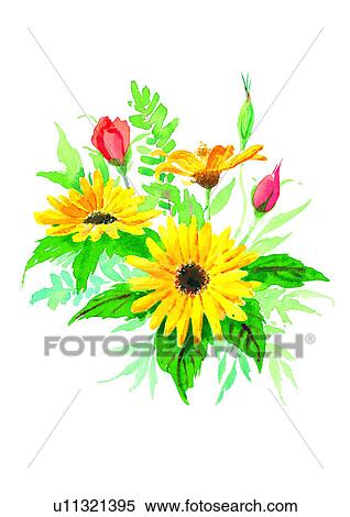 Stock Illustration - watercolor, plant, flower. Fotosearch