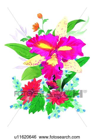 watercolor, plant, flower View Large Illustration Stock Illustration - watercolor, plant, flower. Fotosearch