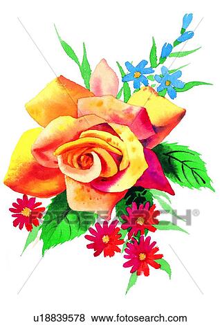 Stock Illustration - watercolor, plant, flower. Fotosearch