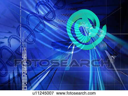 Stock Illustration - Close-up of an internet symbol superimposed on a blue background. Fotosearch