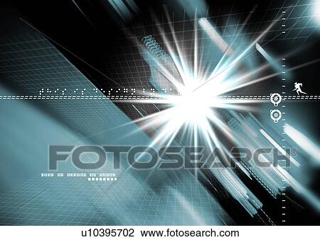 Glowing light streaks on a grey background View Large Illustration Drawing - Glowing light streaks on a grey background. Fotosearch