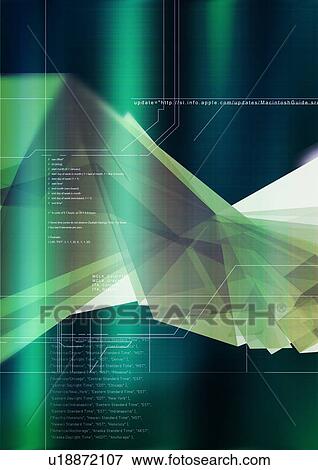 Stock Illustration - Green shape superimposed on a text background. Fotosearch