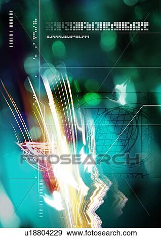 Stock Illustration - Light streaks superimposed on a green background. Fotosearch