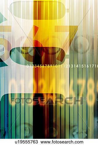 Close-up of numbers superimposed on a striped pattern View Large Illustration Drawing - Close-up of numbers superimposed on a striped pattern. Fotosearch