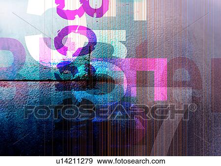 Stock Illustration - Close-up of numbers superimposed on a grey background. Fotosearch