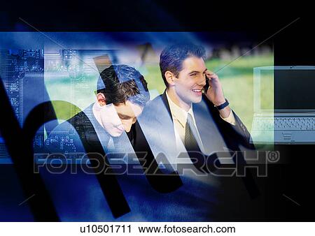 Clip Art - Business executives superimposed on a dark background. Fotosearch