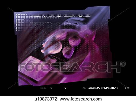Close-up of a scanned image superimposed on a black background View Large Illustration Drawing - Close-up of a scanned image superimposed on a black background. Fotosearch