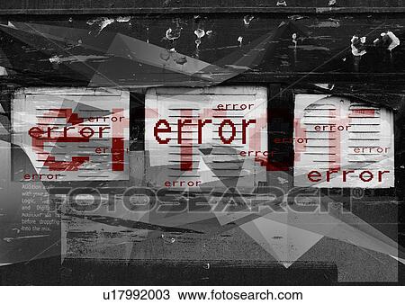 Close-up of error messages superimposed on a grey background View Large Illustration Drawing - Close-up of error messages superimposed on a grey background. Fotosearch