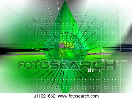 Globe superimposed on a green background View Large Illustration Drawing - Globe superimposed on a green background. Fotosearch