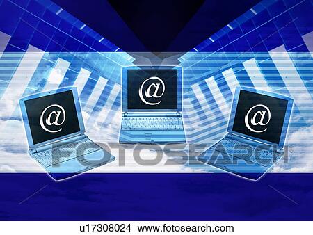 Laptops superimposed on a blue background View Large Illustration Stock Illustration - Laptops superimposed on a blue background. Fotosearch