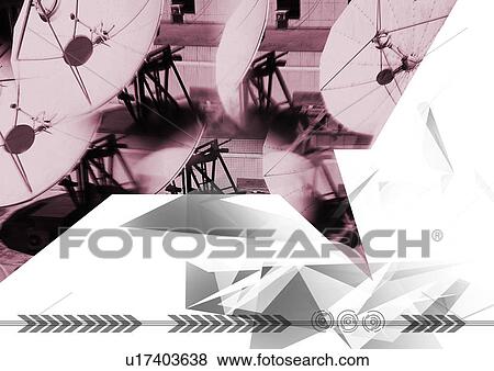 Stock Illustration - Arrows superimposed on satellite dishes. Fotosearch