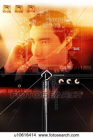 Businessman's face superimposed on a red background View Large Illustration Stock Illustration - Businessman's face superimposed on a red background. Fotosearch