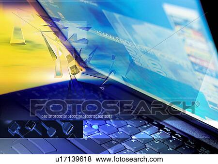 Computer cables superimposed on a laptop View Large Illustration Stock Illustration - Computer cables superimposed on a laptop. Fotosearch