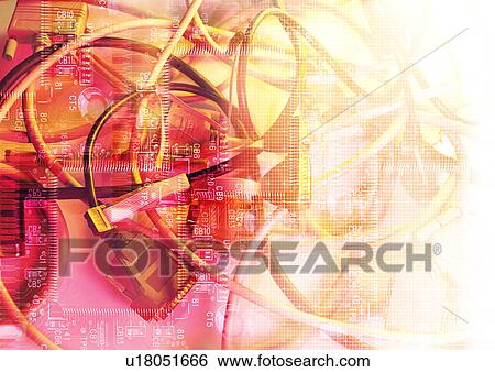 Computer cables superimposed on a glowing background View Large Illustration Stock Illustration - Computer cables superimposed on a glowing background. Fotosearch