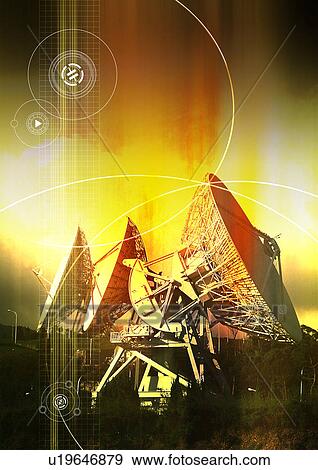 Stock Illustration - Concentric circles superimposed on satellite dishes. Fotosearch