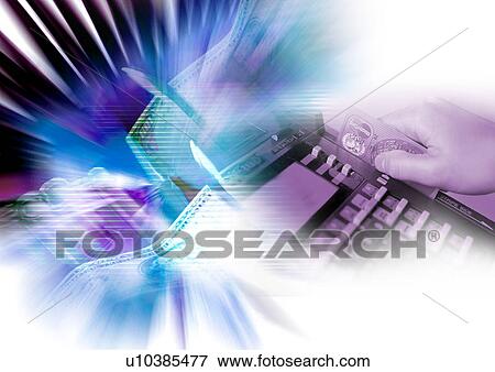 Stock Illustration - Credit card swipe machine superimposed on a glowing background. Fotosearch