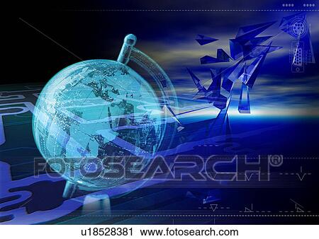 Globe superimposed on a blue background View Large Illustration Clip Art - Globe superimposed on a blue background. Fotosearch