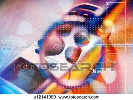 Mobile phone superimposed on a dotted background View Large Illustration Stock Illustration - Mobile phone superimposed on a dotted background. Fotosearch