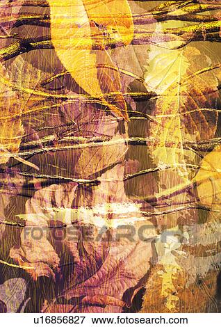 Dry leaves superimposed on a brown background View Large Illustration Stock Illustration - Dry leaves superimposed on a brown background. Fotosearch