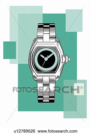 Stock Illustration - Closeup of a man's watch with a metallic band. Fotosearch