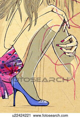 Leg of crouched woman wearing high heels View Large Illustration Clip Art - Leg of crouched woman wearing high heels. Fotosearch