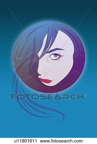 Clip Art - Moon with woman's face. Fotosearch