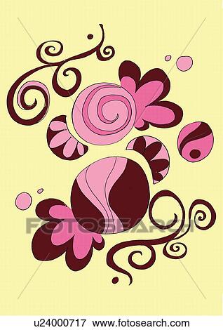 Stock Illustration - Pink and black flowery pattern on yellow background. Fotosearch