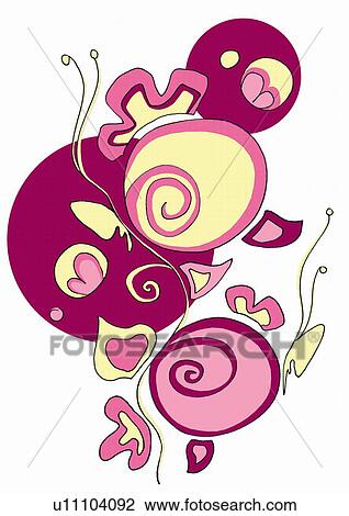 Drawing - Pink and yellow swirly pattern with butterfly. Fotosearch