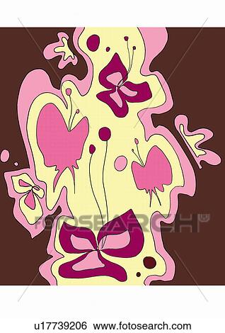 Stock Illustration - Pink, yellow, and black butterfly pattern. Fotosearch