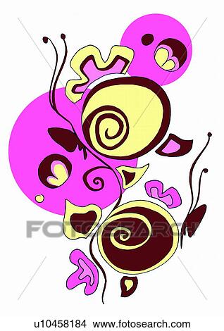 Stock Illustration - Yellow, black, and purple flower and butterfly pattern. Fotosearch