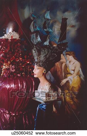 Drawing - Bust of woman in ship hat. Fotosearch
