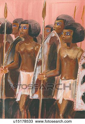 Drawing - Egyptian warriors. Fotosearch