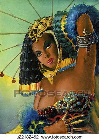 Egyptian woman dressed up in jewels View Large Illustration Drawing - Egyptian woman dressed up in jewels. Fotosearch