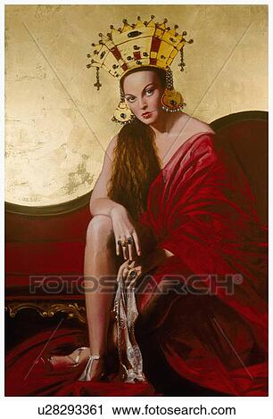 Clip Art - Medieval woman in tiara and robe. Fotosearch