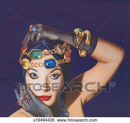 Stock Illustration - Woman adorned with jewelry. Fotosearch