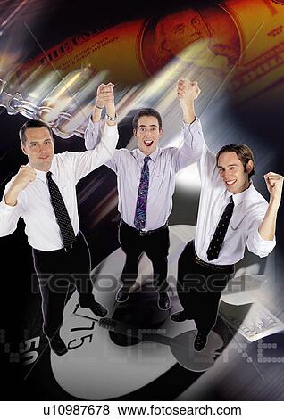 Business executives smiling superimposed on a dark background View Large Illustration Stock Illustration - Business executives smiling superimposed on a dark background. Fotosearch